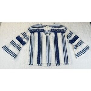 Joie Blouse Womens Sz S Selbea Stripe Boho Top Blue White Regatta Bell Sleeve